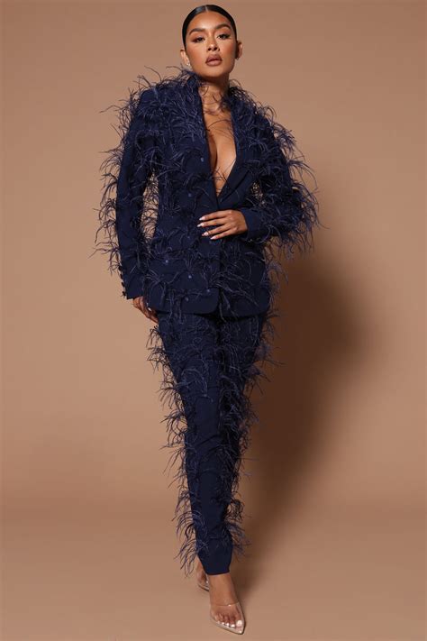 Adalynn Feathered Blazer Navy Fashion Nova Luxe Fashion Nova