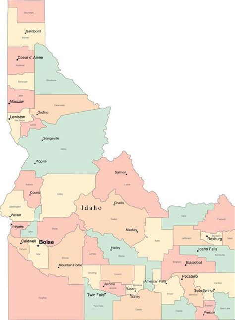 Multi Color Idaho Map With Counties Capitals And Major Cities