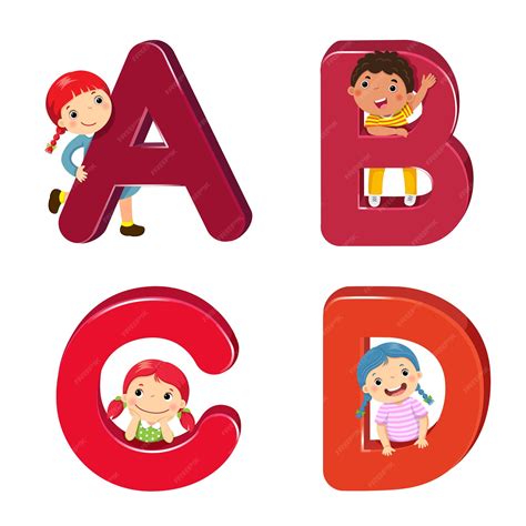 Premium Vector Cartoon Kids With Abcd Letters