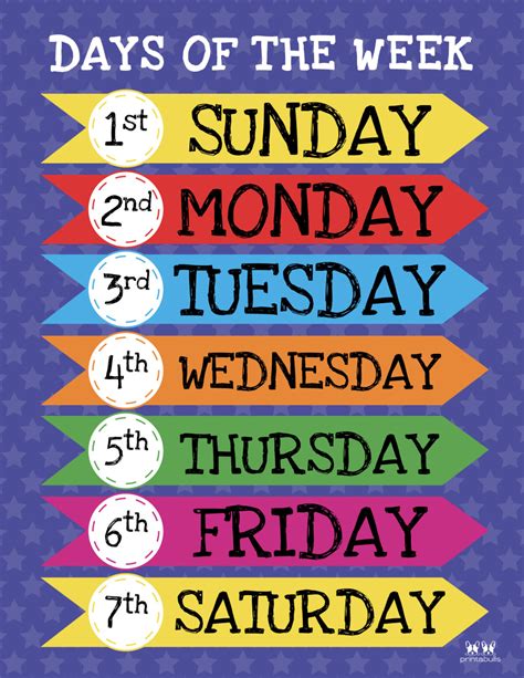 Printable Days Of Week Chart These Free Printable Days Of The Week