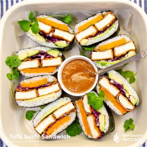 Avocado And Tofu Sushi Sandwich With Tahini Sauce New Zealand Avocado