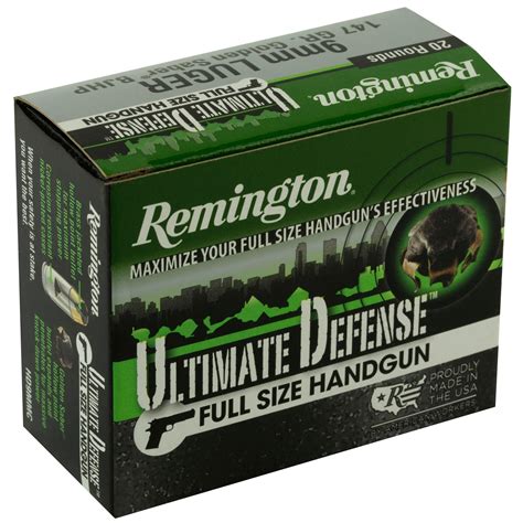 Remington Ultimate Defense 9mm 147 Grain Brass Jacketed Hollow Point 20 Round Box 28946