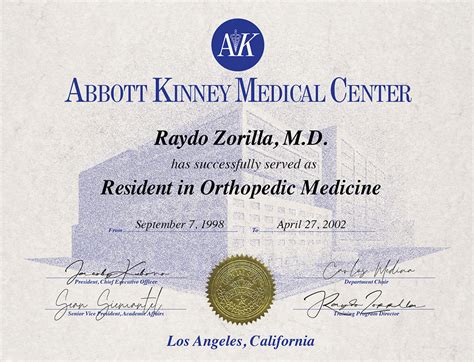 Medical Residency Certificate Hand Prop Room