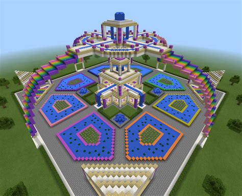 Minecraft Sky Rainbow Waterfall Garden Fountain Temple Creation House