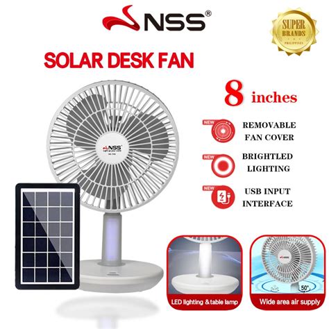 Nss Solar Desk Fan With Light 8solar Rechargeable Fan Solar Electric
