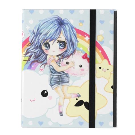 Cute Blue Haired Girl With Rainbow And Stars Ipad Case