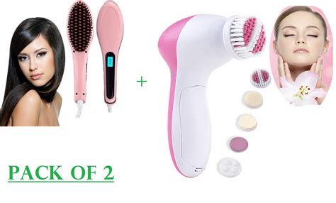 Pack Of 2 Fast Hair Straightener Brush And 5 In 1 Face Massager Price In Pakistan View Latest