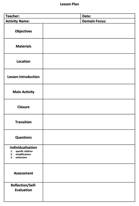 Lesson Plan Example For Elementary