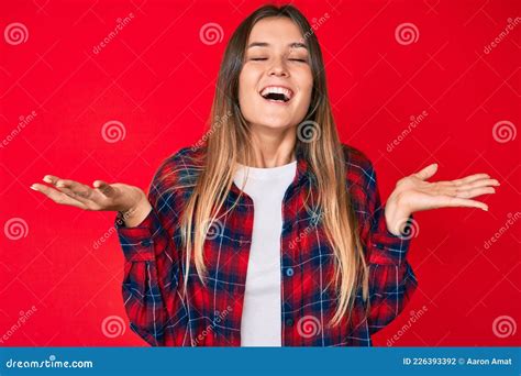 Beautiful Caucasian Woman Wearing Casual Clothes Celebrating Mad And Crazy For Success With Arms