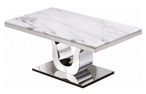 Are real marble surfaces outside your budget? Edvige White Faux Marble/Chrome Coffee Table by Best ...
