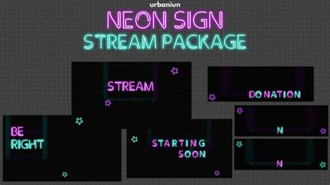 Neon Twitch Overlay Animated Package Light Stream Package Dark Stars