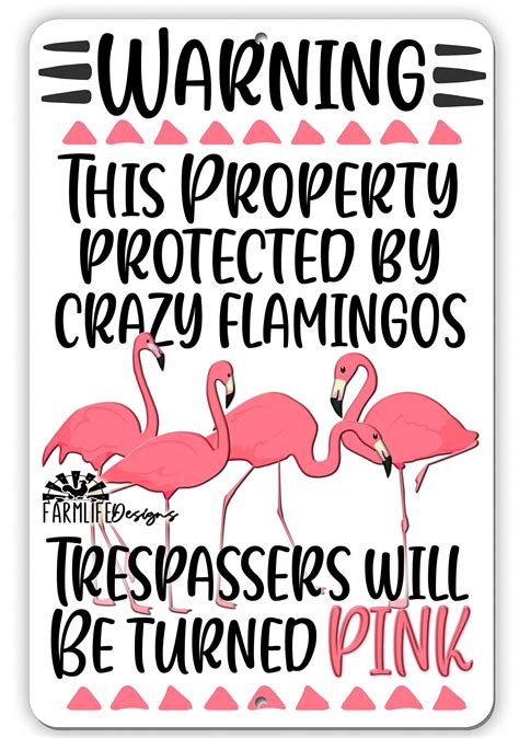 Crazy Flamingo Trespassing Sign Property Protected By Crazy Etsy Canada Flamingos Quote
