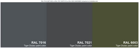 Tiger Drylac RAL 7016 Vs RAL 7021 Vs RAL 6003 Color Comparison