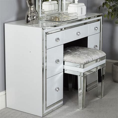 Madison White Glass 7 Drawer Mirrored Dressing Table Picture Perfect Home