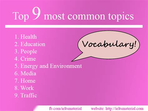 English Vocabulary For Top 10 Most Common Topics In Ielts