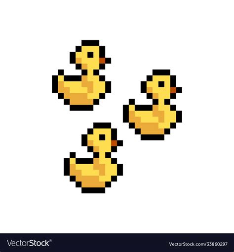Pixel Art 8 Bit Style Yellow Ducks Set Isolated Vector Image