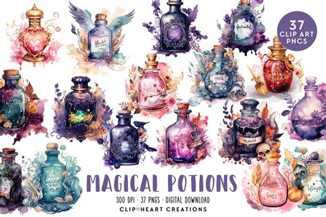 Magical Potions Watercolor Clipart Set Graphic By Clipheartcreations