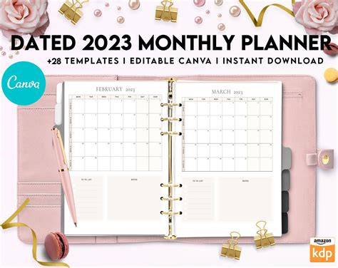 Dated 2023 Montly Planner 28 Canva Templates 85x11 Etsy