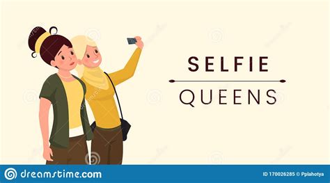 Plantilla De Banner Vectorial Plano De Selfie Reens Muchachas Colegas