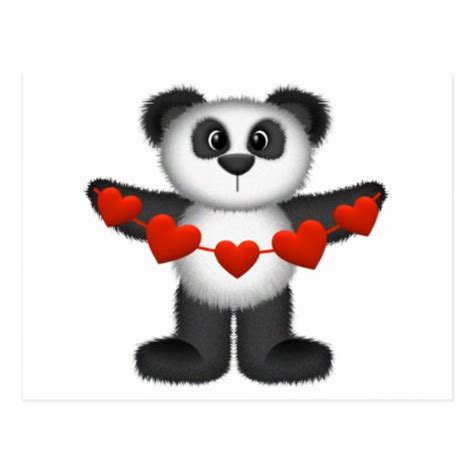 Valentine Panda Bear Holding String Of Red Hearts Postcard Zazzle