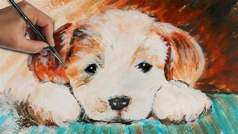 How To Paint A Cute Puppy With Acrylics Acrylic Painting Demo Youtube