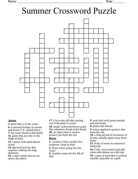 Summer Crossword Puzzle Printable Free Printable Templates