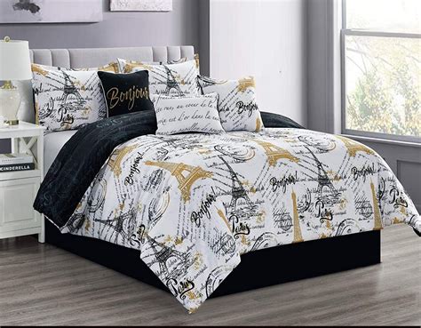 Sapphire Home 7 Piece King Comforter Set With Shams Bedskirt Cushions Paris Eiffel Tower Theme