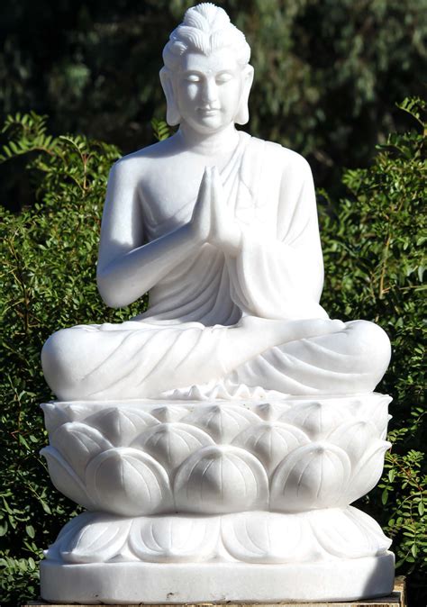 White Marble Garden Buddha Sculpture In Anjali Mudra Or Namaste Hand