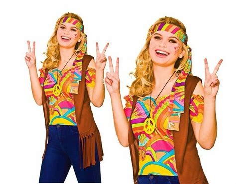 Ladies Adult Cool Hippy Kit 60s 70s 1960s Hippie Top Fancy Dress Size