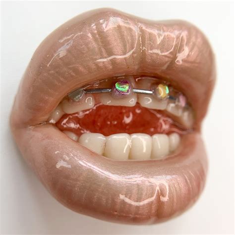 Nude Lips Brooch With Braces Etsy