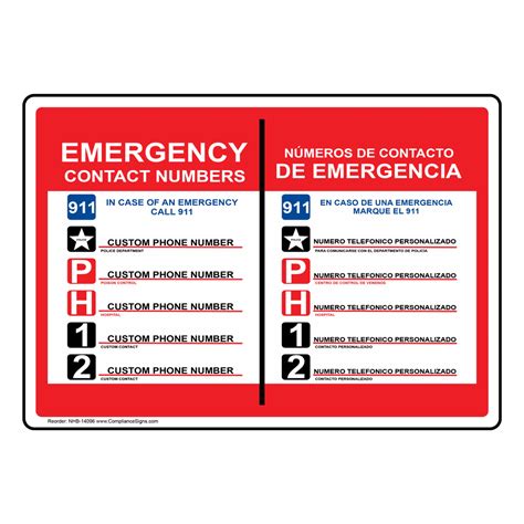 Emergency Contact Numbers 913 Bilingual Sign Nhb 14096