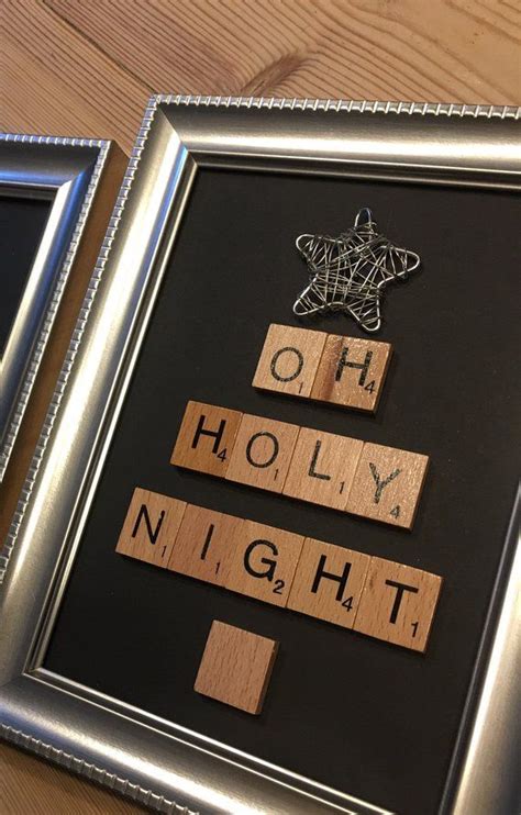 Christmas Scrabble Frame Oh Holy Night Black Background Champagne