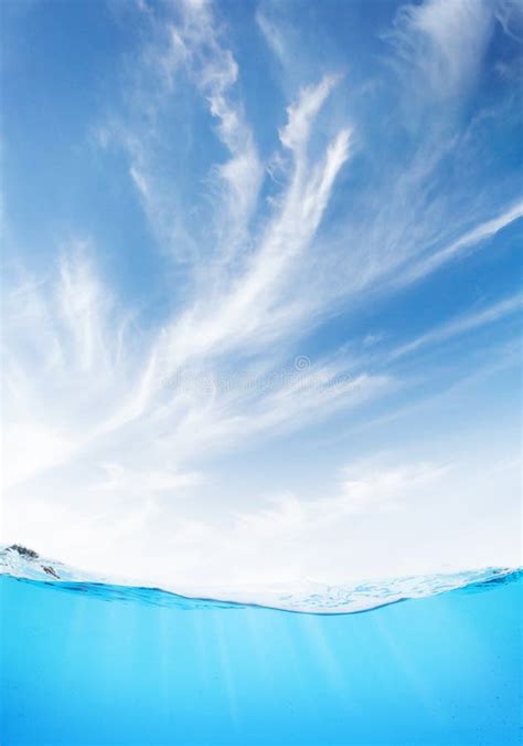 Waterline With Sea Underwater And Blue Sunny Sky Stock Image Image Of
