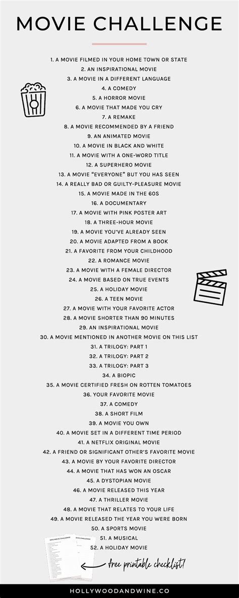 Movie Challenge A Free Printable Checklist Hollywood And Wine