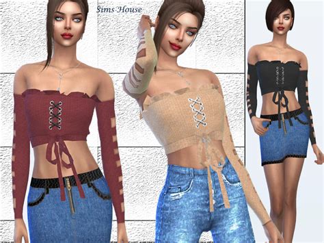 The Sims Resource Crop Top With Long Sleeves