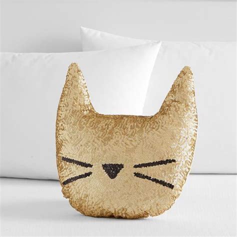 Gold Sequin Cat Pillow