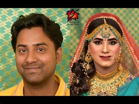 Indian crossdresser's transformation from male to female in blue saree. Male To Female Makeup Transformation In Saree In India | Saubhaya Makeup