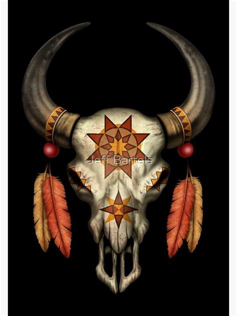Decorated Native Bull Skull With Feathers Art Print By Jeffbartels