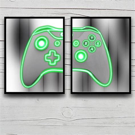 Set Of 2 Xbox Wall Art Neon Xbox Prints Xbox Controller Etsy