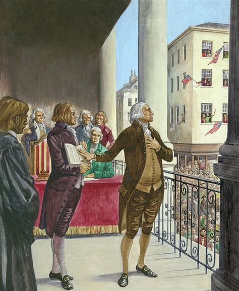 George Washington Being Sworn In As The First President Of America In