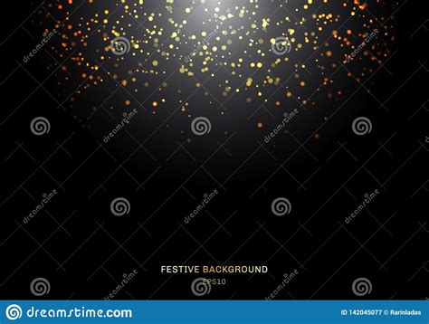 Abstract Falling Golden Glitter Lights Texture On A Black Background