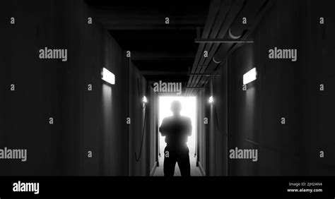 Image Of Man Silhouette Standing In Dark Corridor Stock Photo Alamy