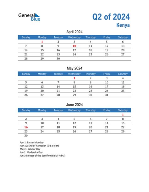 Q2 2024 Quarterly Calendar For Kenya