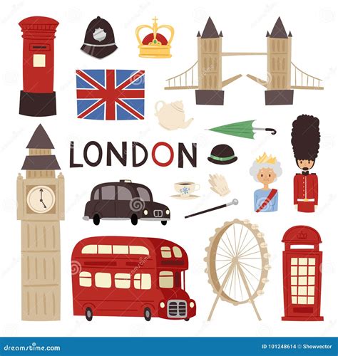 London Travel Icons English Set City Flag Europe Culture Britain
