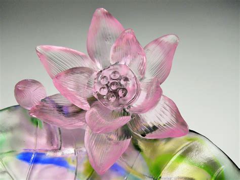 Chinese Art Glass Sculpture Lotus Flowers Circa 21 Century