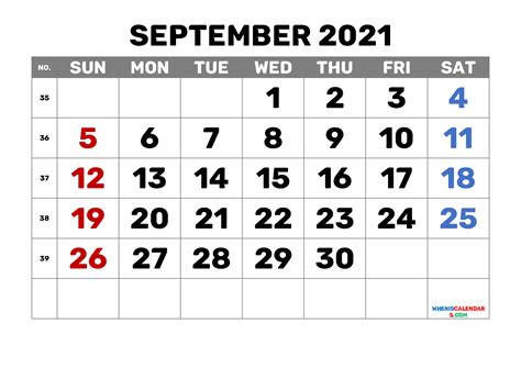 Printable Calendar September 2021 Free 6 Templates