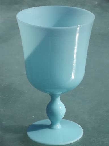 Azure Blue Opaque Milk Glass Blown Glass Goblet Vase Vintage Italy