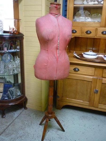 Mannequin Or Dress Dummy With Turned Wooden Tripod Base And Worn Red Fabric Cover Australia