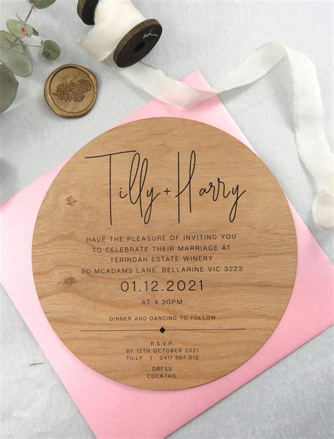 Printed On Wood Tilly Circle Invitation Online Australia Lilykiss