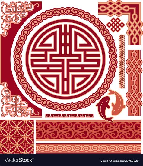Chinese Pattern Design Elements Border Corners Vector Image